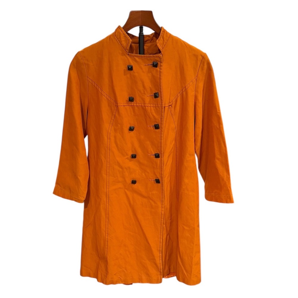 Vtg 60s ILGWU Orange mandarin collar‎ Pyramid Button Mod Union USA Made Jacket S